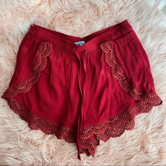 Charlotte Russe Pants - Charlotte Russe Flowy Lace Shorts Red Large